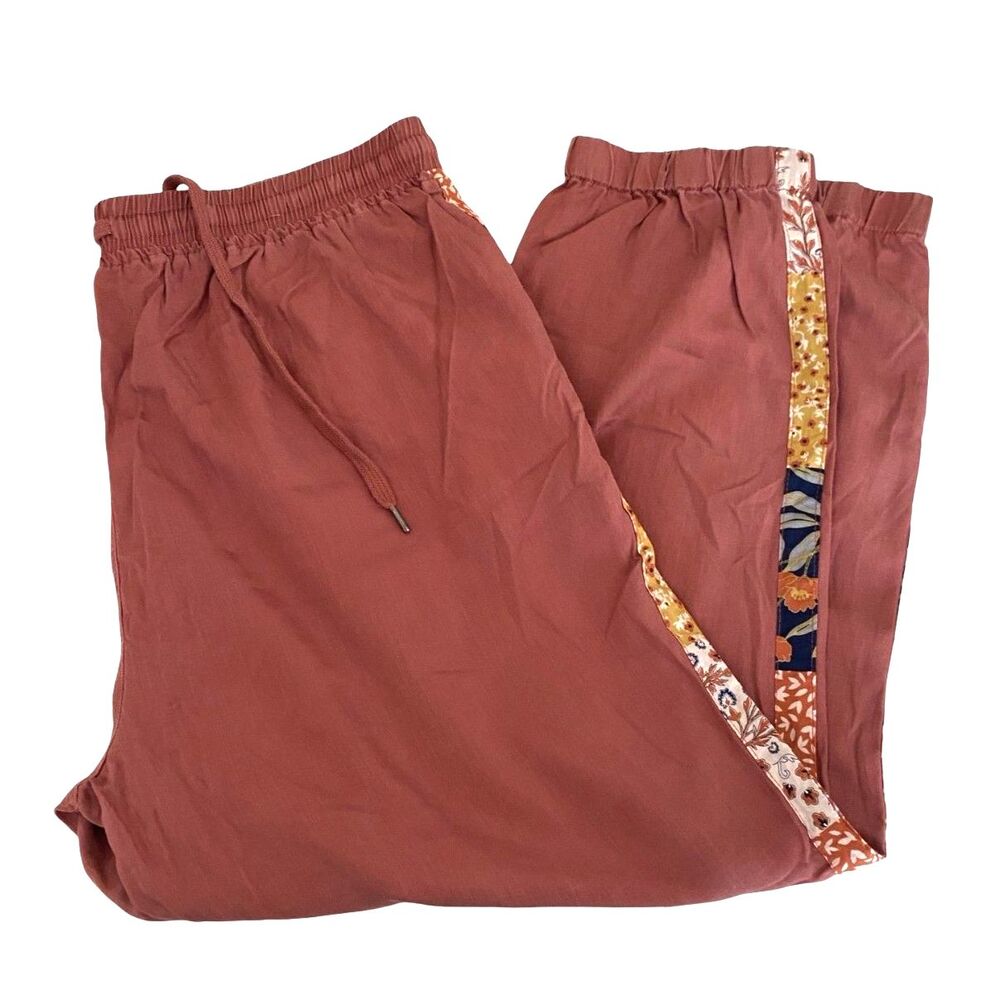 Knox Rose Foral Striped Boho Joggers XL Terracotta Drawstring Relaxed Peasant